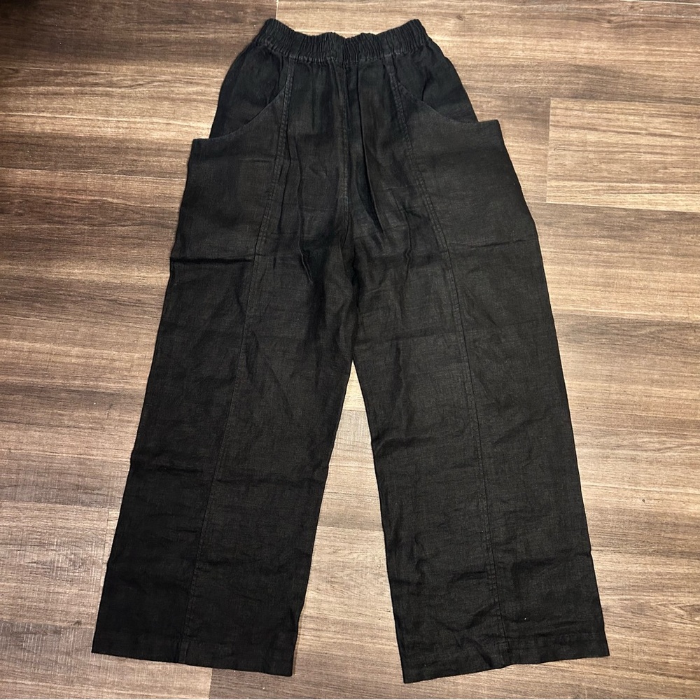 Elizabeth Suzann Linen Wide Leg Georgia Pants Signature Collection Black